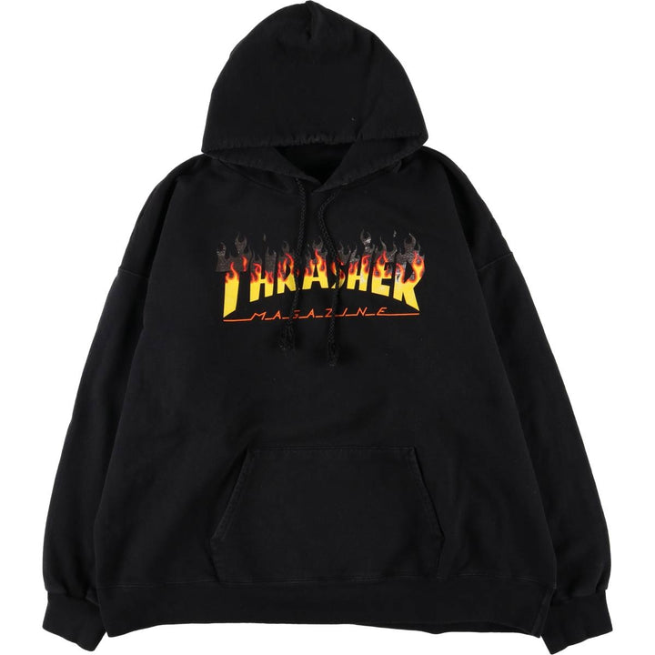 Thrasher Fire Pattern Pullover Hoodie, Men's XL cotton black type Vintage Second Hand