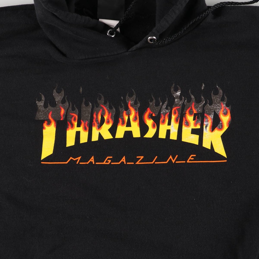 Thrasher Fire Pattern Pullover Hoodie, Men's XL cotton black type Vintage Second Hand