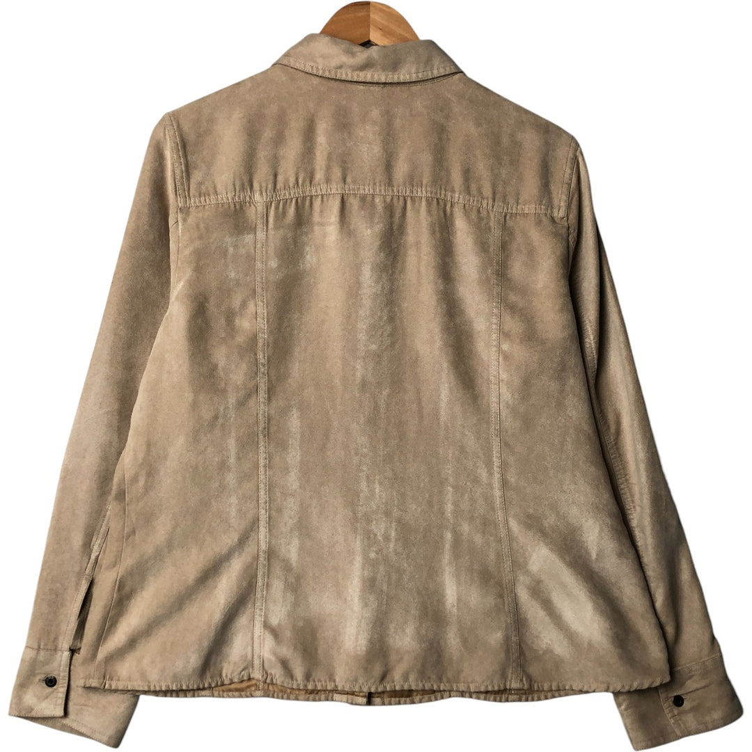 Craft and Barrow long-sleeved faux suede shirt, women's size XL polyester Beige type Vintage Second Hand