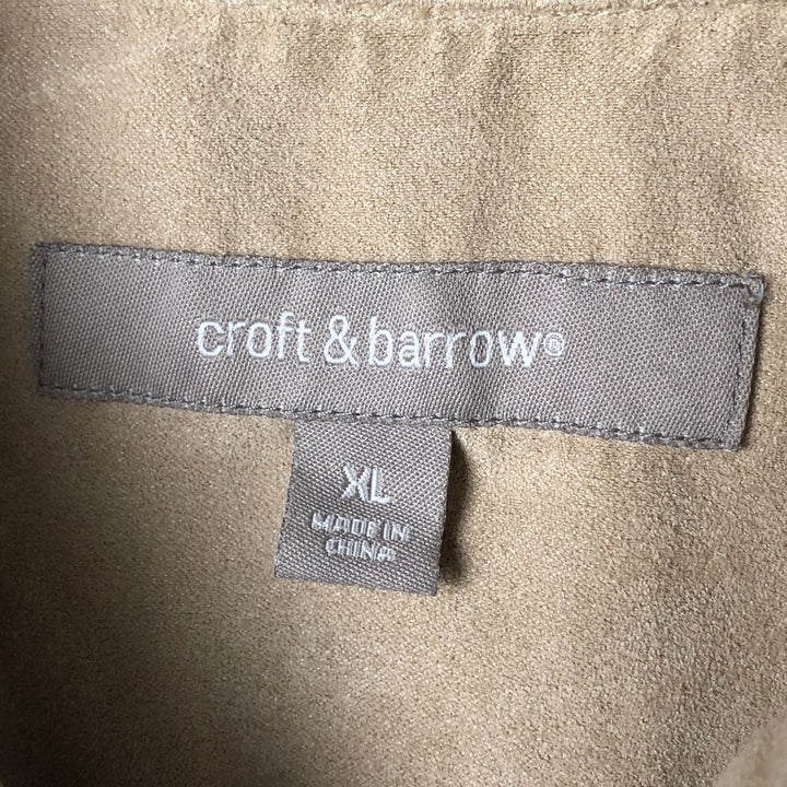 Craft and Barrow long-sleeved faux suede shirt, women's size XL polyester Beige type Vintage Second Hand
