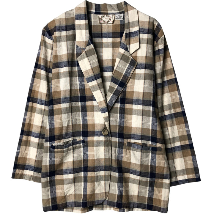 Erika Check Pattern Easy Jacket, Tailored Jacket, Women's Size M cotton Beige type Vintage Second Hand