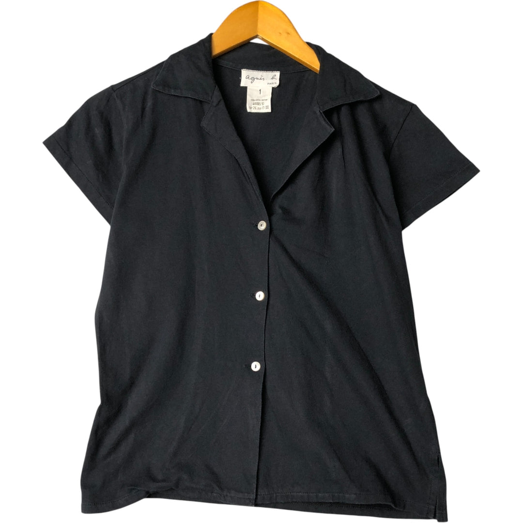 agnes b. PARIS short-sleeved open-collar shirt, women's size S cotton black type Vintage Second Hand