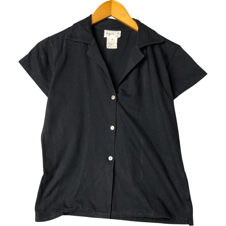 agnes b. PARIS short-sleeved open-collar shirt, women's size S cotton black type Vintage Second Hand