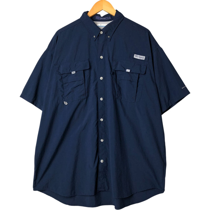 Columbia PFG BAHAMA OMNI-SHADE Short Sleeve Button-Down Fishing Shirt, Men's XL Nylon navy blue type Vintage Second Hand