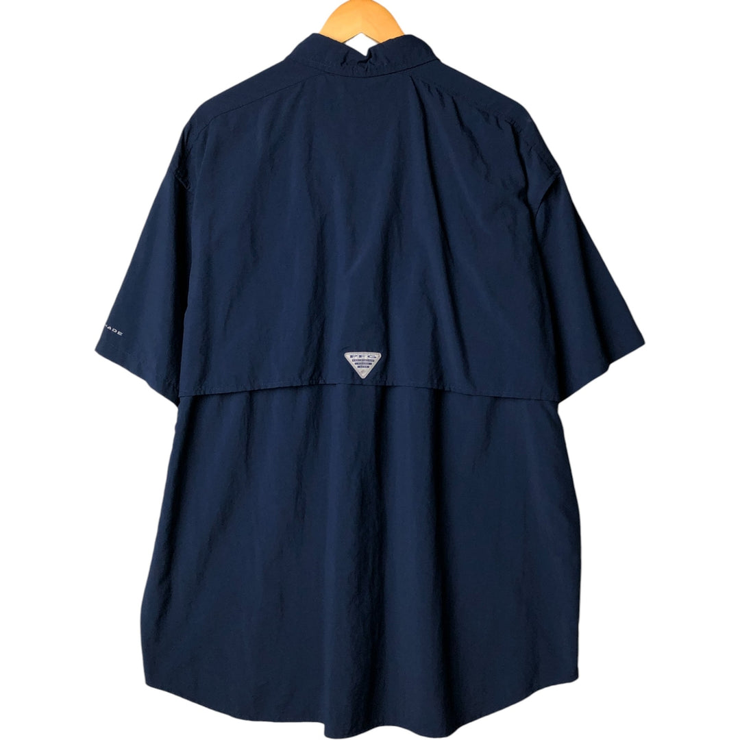 Columbia PFG BAHAMA OMNI-SHADE Short Sleeve Button-Down Fishing Shirt, Men's XL Nylon navy blue type Vintage Second Hand