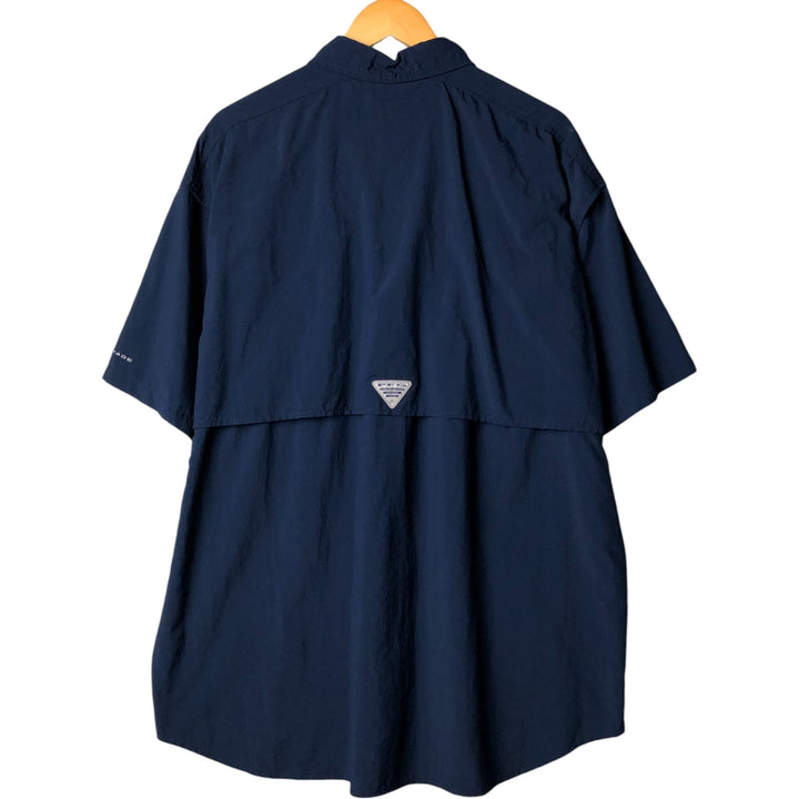 Columbia PFG BAHAMA OMNI-SHADE Short Sleeve Button-Down Fishing Shirt, Men's XL Nylon navy blue type Vintage Second Hand