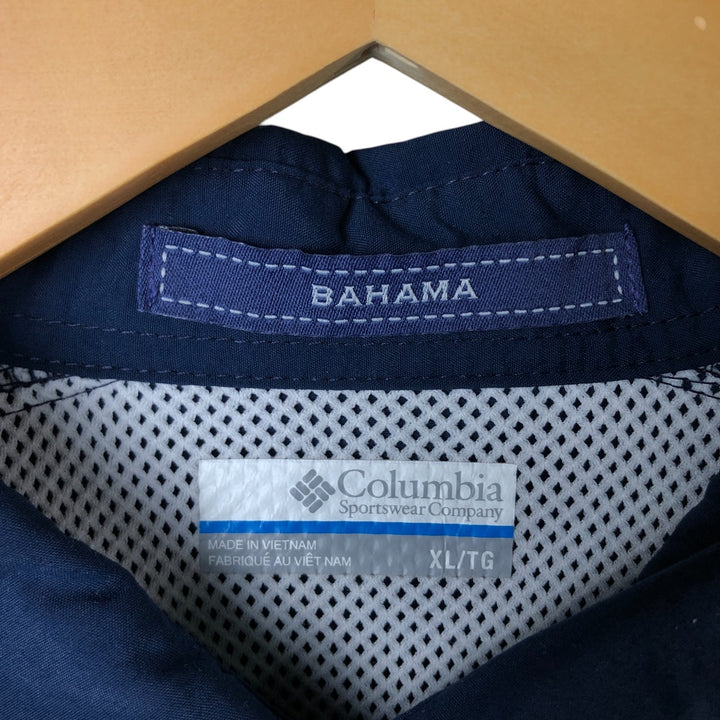 Columbia PFG BAHAMA OMNI-SHADE Short Sleeve Button-Down Fishing Shirt, Men's XL Nylon navy blue type Vintage Second Hand