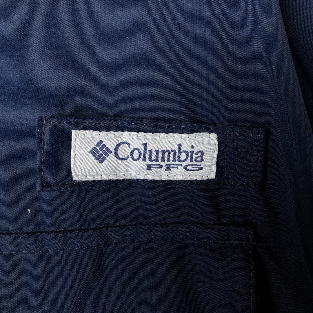 Columbia PFG BAHAMA OMNI-SHADE Short Sleeve Button-Down Fishing Shirt, Men's XL Nylon navy blue type Vintage Second Hand