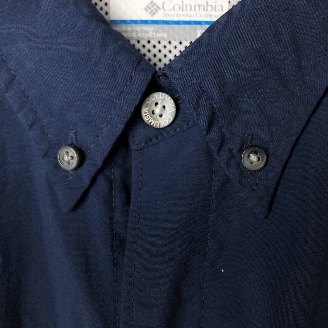 Columbia PFG BAHAMA OMNI-SHADE Short Sleeve Button-Down Fishing Shirt, Men's XL Nylon navy blue type Vintage Second Hand