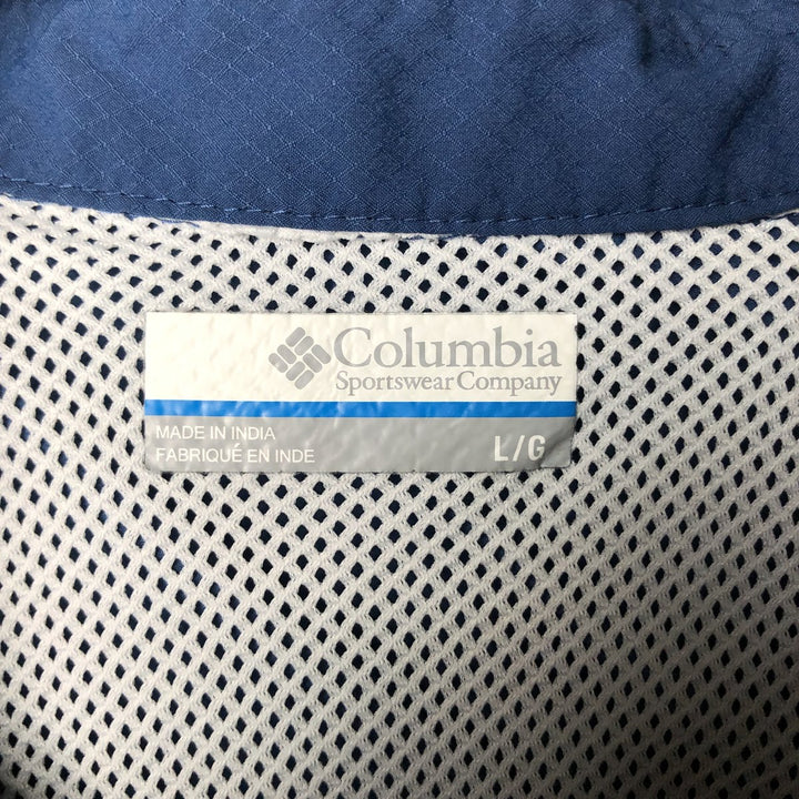 Columbia PFG OMNI-SHADE Short Sleeve Open Collar Fishing Shirt, Men's Size L polyester Navy blue Vintage Second Hand