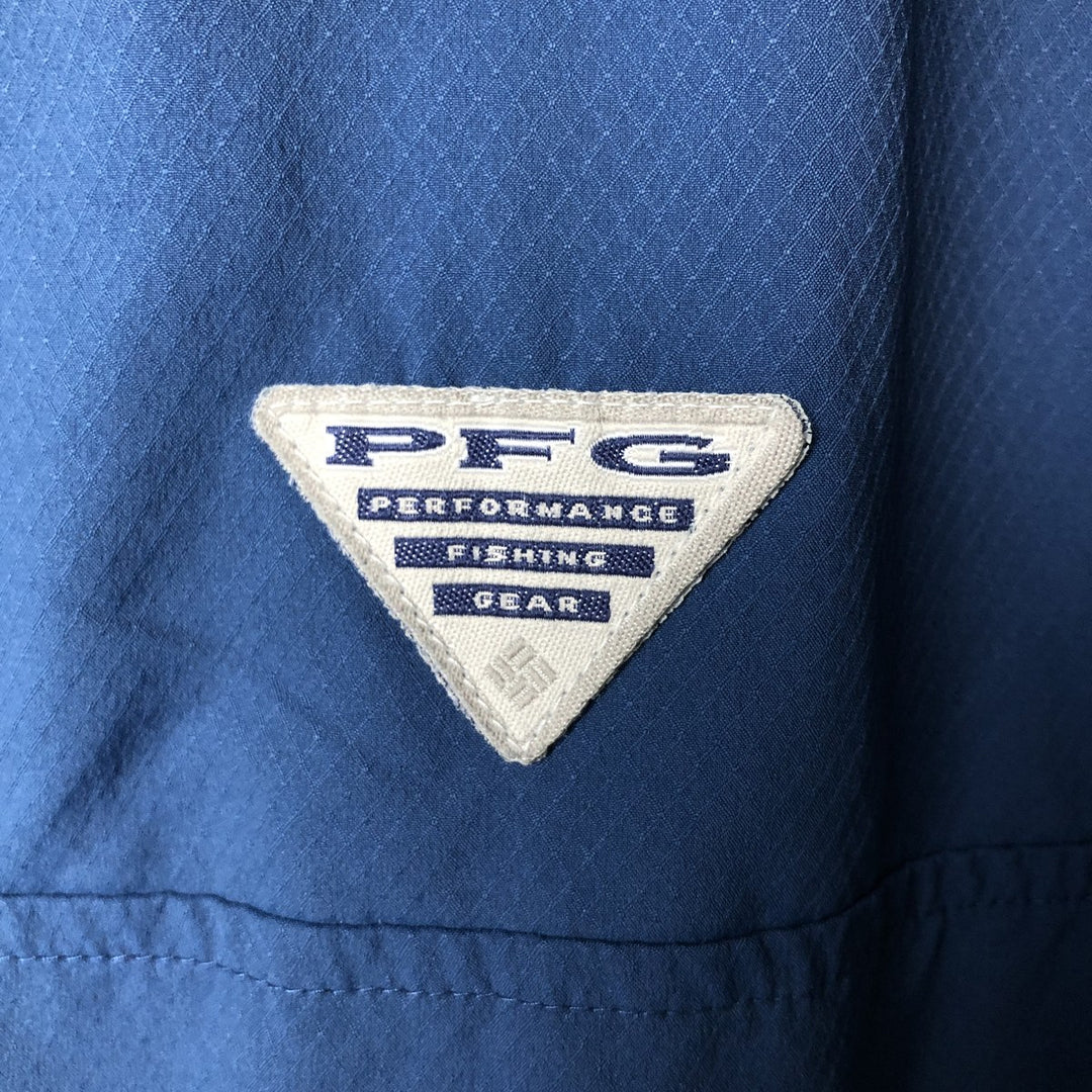 Columbia PFG OMNI-SHADE Short Sleeve Open Collar Fishing Shirt, Men's Size L polyester Navy blue Vintage Second Hand