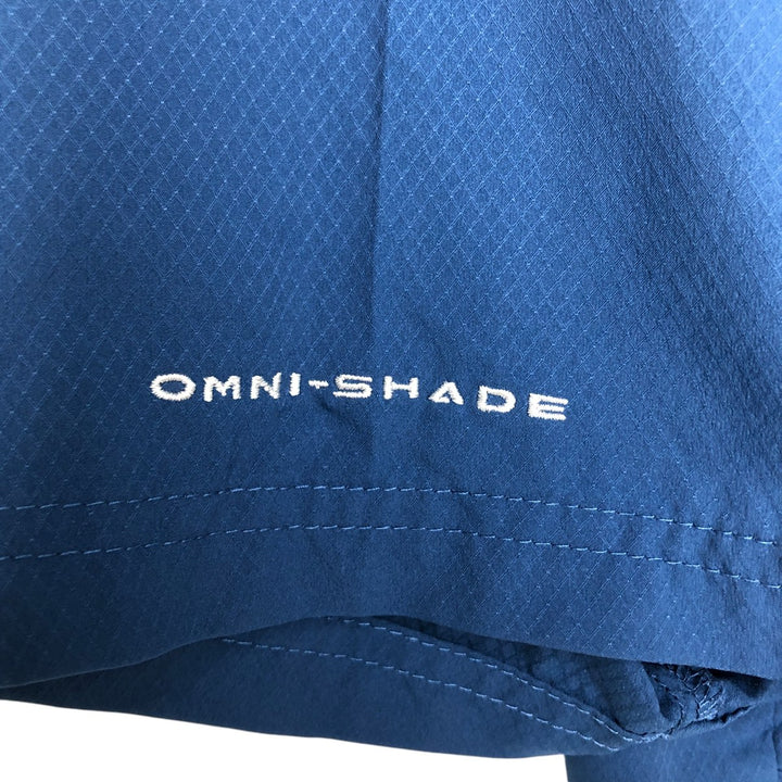 Columbia PFG OMNI-SHADE Short Sleeve Open Collar Fishing Shirt, Men's Size L polyester Navy blue Vintage Second Hand