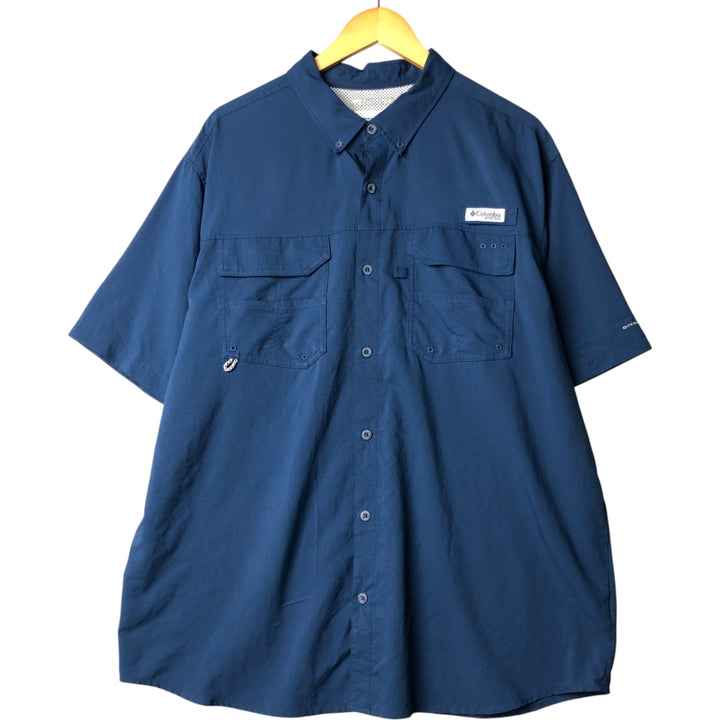 Columbia PFG OMNI-SHADE Omni-Shade Button-Down Short Sleeve Fishing Shirt, Men's XL polyester blue type Vintage Second Hand