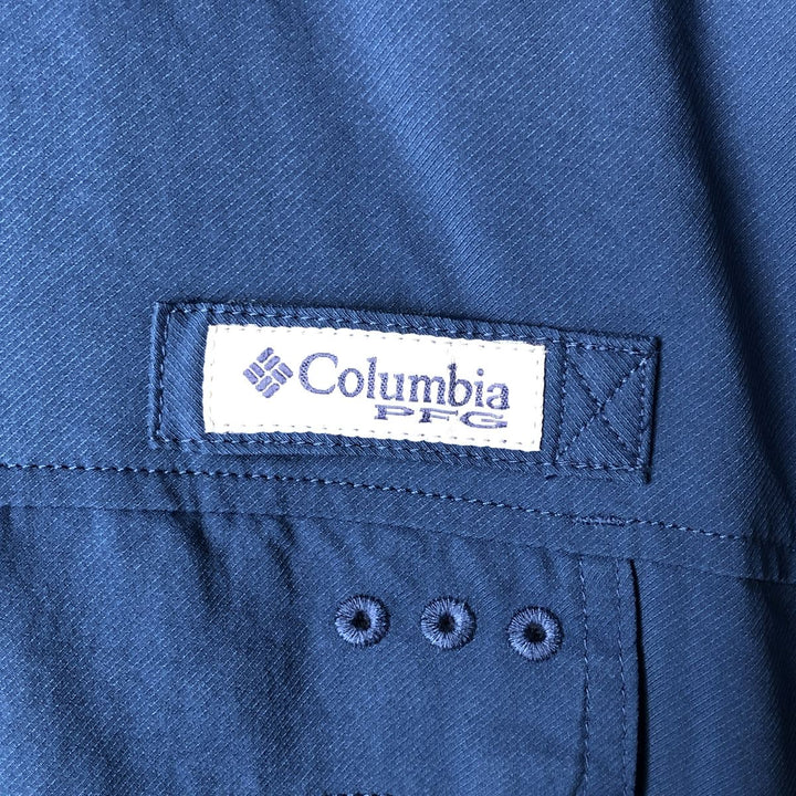 Columbia PFG OMNI-SHADE Omni-Shade Button-Down Short Sleeve Fishing Shirt, Men's XL polyester blue type Vintage Second Hand