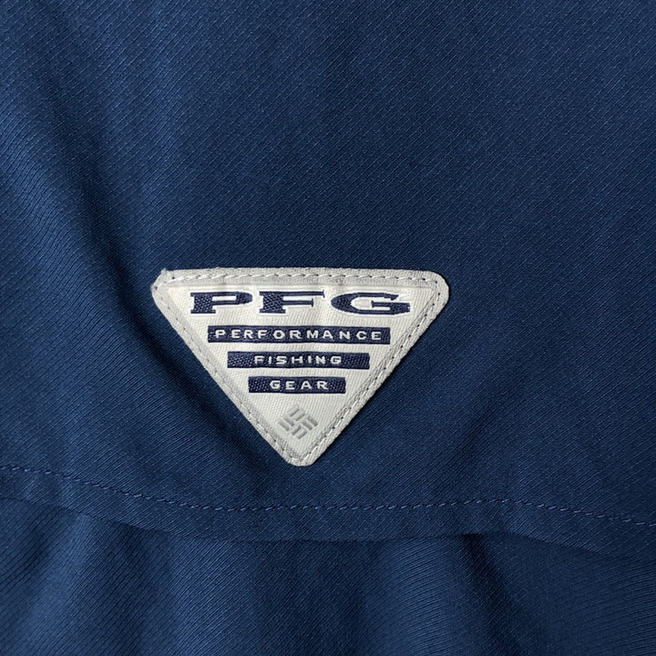 Columbia PFG OMNI-SHADE Omni-Shade Button-Down Short Sleeve Fishing Shirt, Men's XL polyester blue type Vintage Second Hand