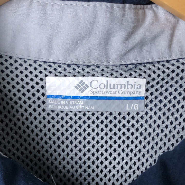 Columbia OMNI-SHADE Omni-Shade Button-Down Short Sleeve Fishing Shirt, Men's Size L polyester navy blue type Vintage Second Hand