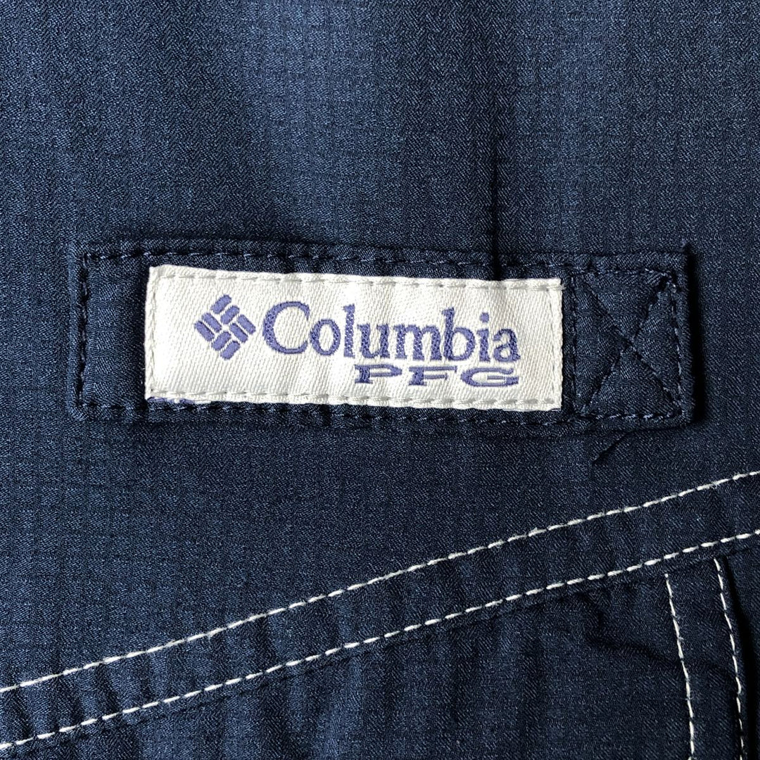 Columbia OMNI-SHADE Omni-Shade Button-Down Short Sleeve Fishing Shirt, Men's Size L polyester navy blue type Vintage Second Hand