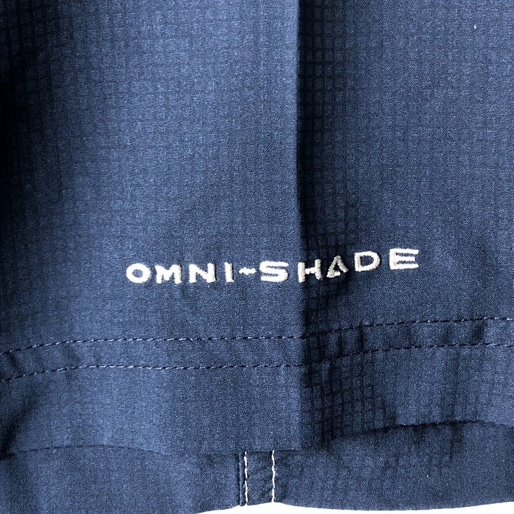 Columbia OMNI-SHADE Omni-Shade Button-Down Short Sleeve Fishing Shirt, Men's Size L polyester navy blue type Vintage Second Hand