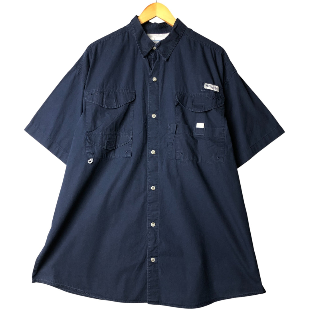 Columbia PFG OMNI-SHADE Hidden Button-Down Short Sleeve Fishing Shirt, Men's XL polyester navy blue type Vintage Second Hand