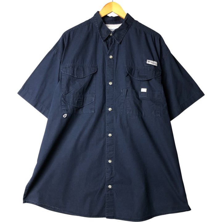 Columbia PFG OMNI-SHADE Hidden Button-Down Short Sleeve Fishing Shirt, Men's XL polyester navy blue type Vintage Second Hand