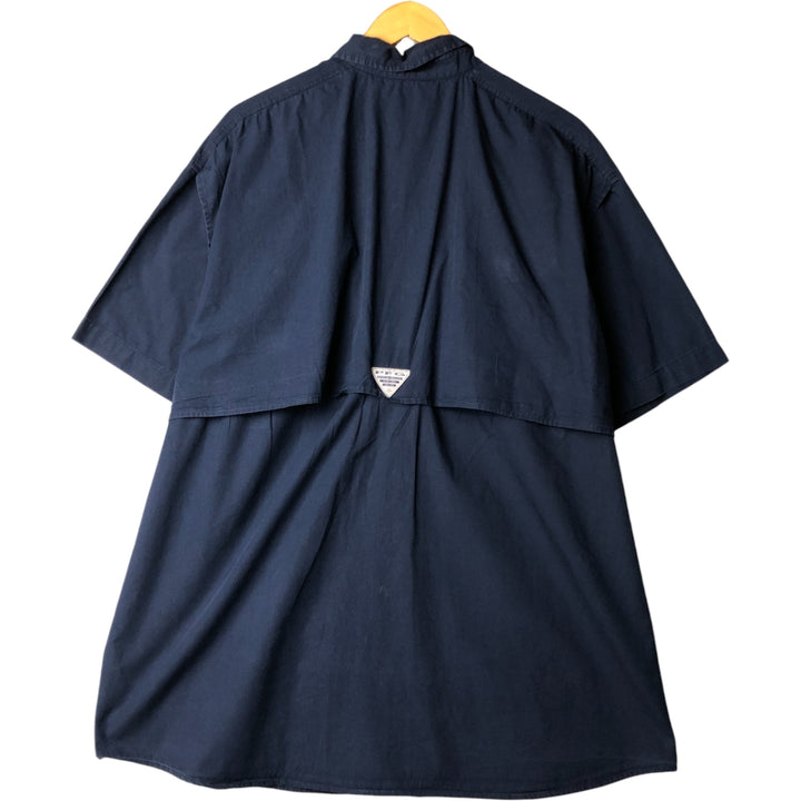 Columbia PFG OMNI-SHADE Hidden Button-Down Short Sleeve Fishing Shirt, Men's XL polyester navy blue type Vintage Second Hand