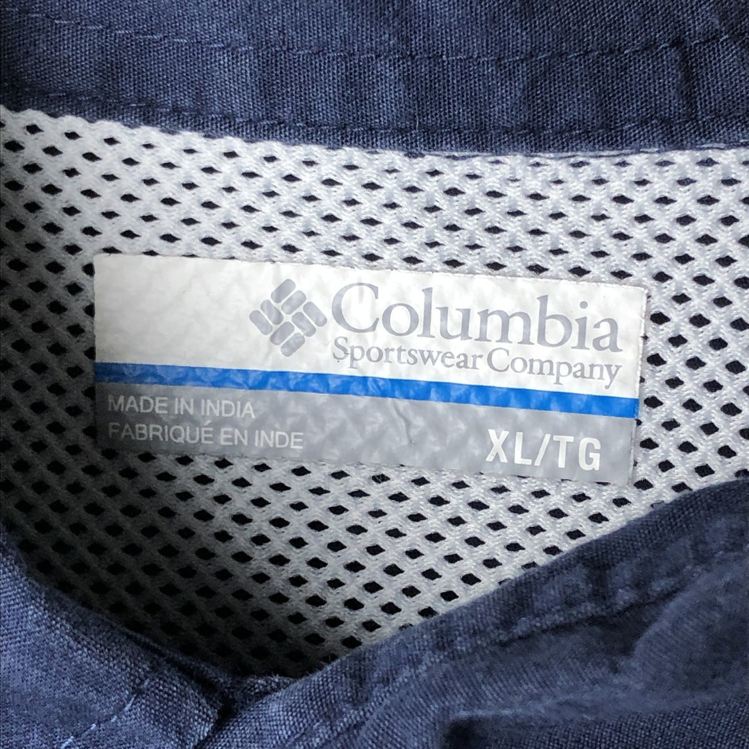 Columbia PFG OMNI-SHADE Hidden Button-Down Short Sleeve Fishing Shirt, Men's XL polyester navy blue type Vintage Second Hand