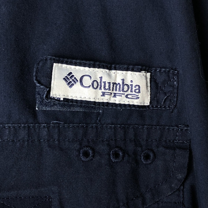 Columbia PFG OMNI-SHADE Hidden Button-Down Short Sleeve Fishing Shirt, Men's XL polyester navy blue type Vintage Second Hand