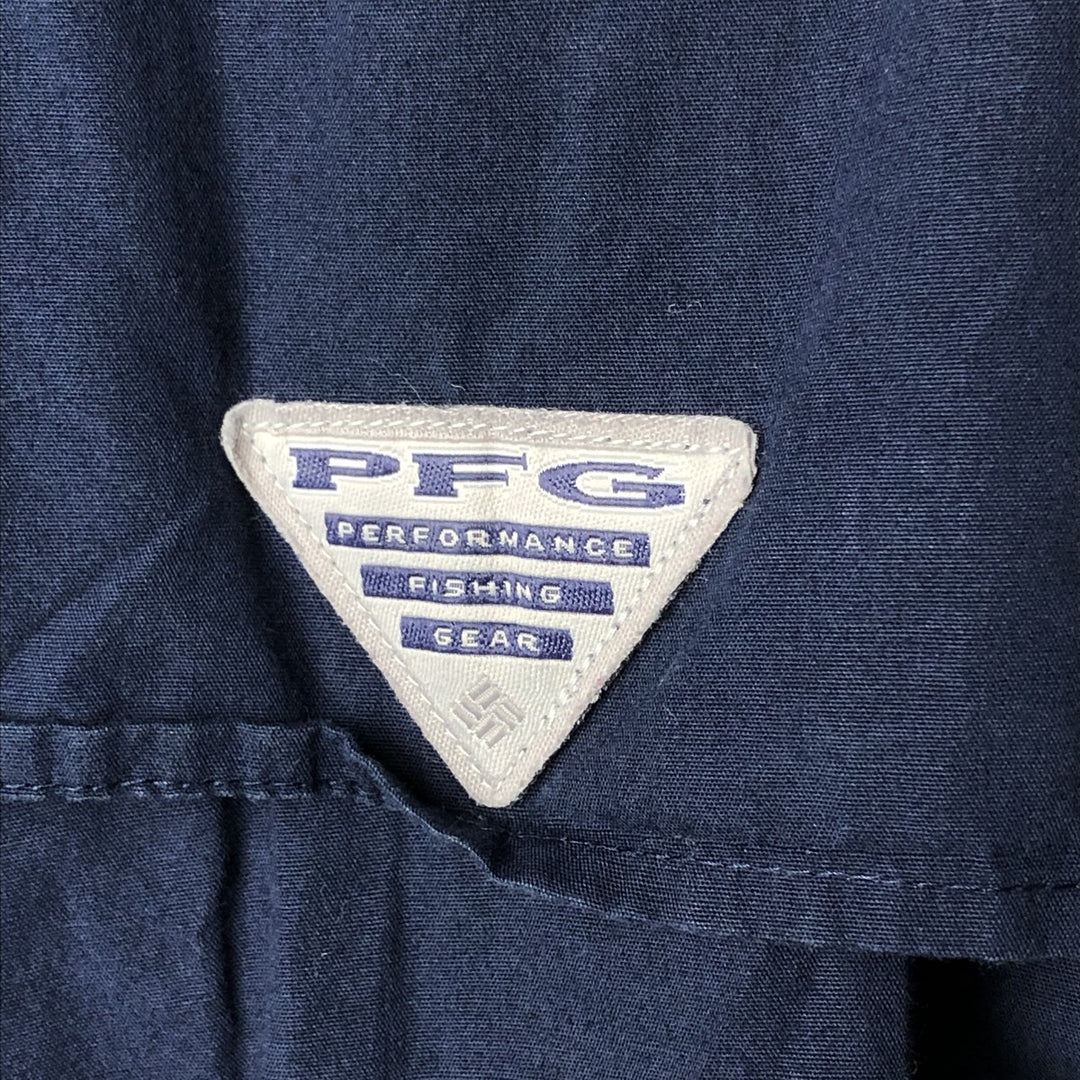 Columbia PFG OMNI-SHADE Hidden Button-Down Short Sleeve Fishing Shirt, Men's XL polyester navy blue type Vintage Second Hand