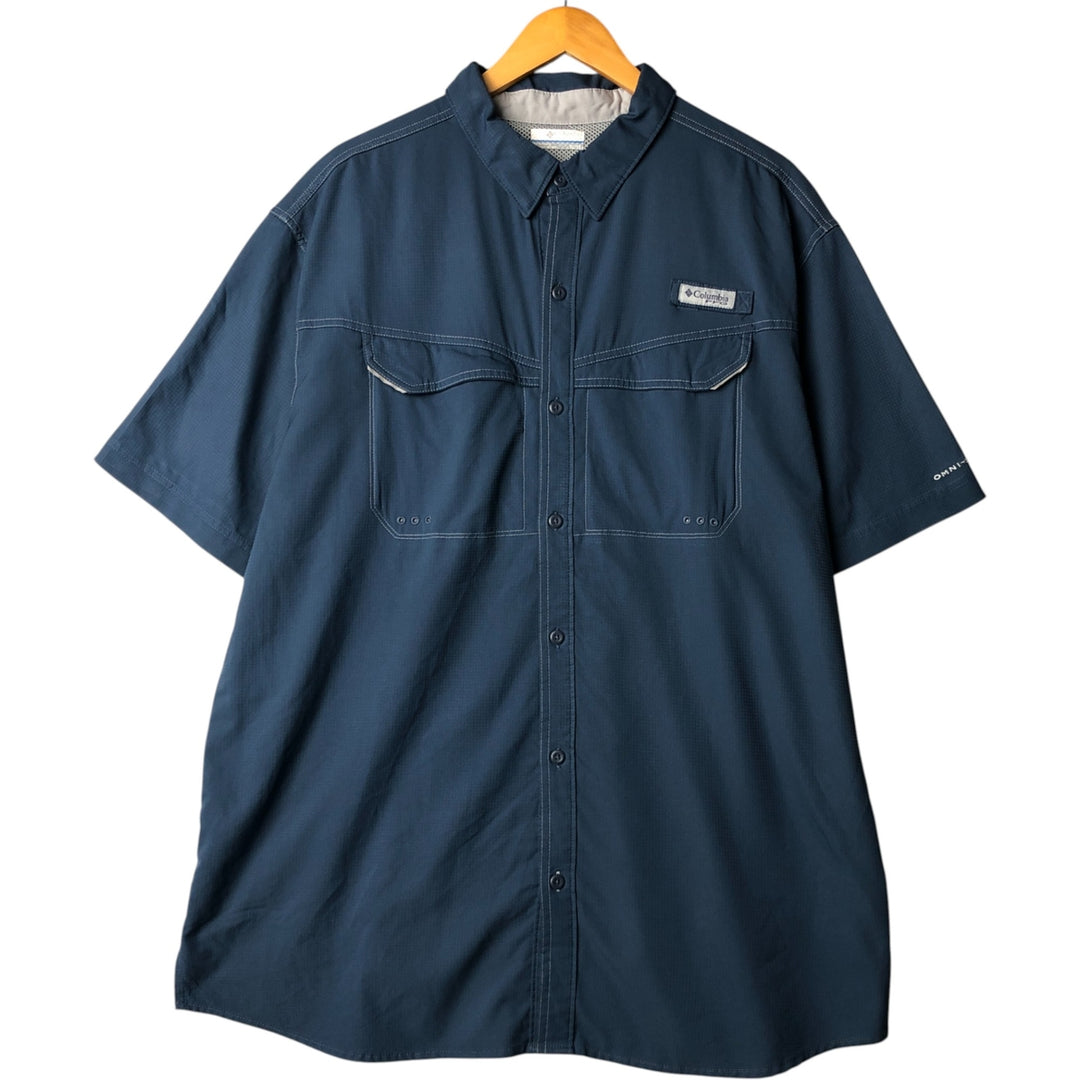 Columbia PFG Short Sleeve Omni-Shade Button-Down Fishing Shirt, Men's Size XL polyester blue type Vintage Second Hand