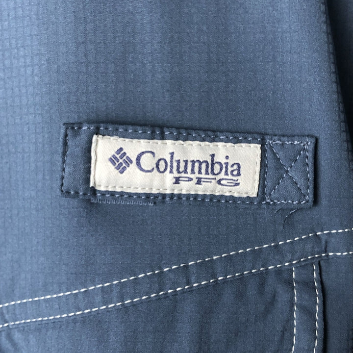Columbia PFG Short Sleeve Omni-Shade Button-Down Fishing Shirt, Men's Size XL polyester blue type Vintage Second Hand