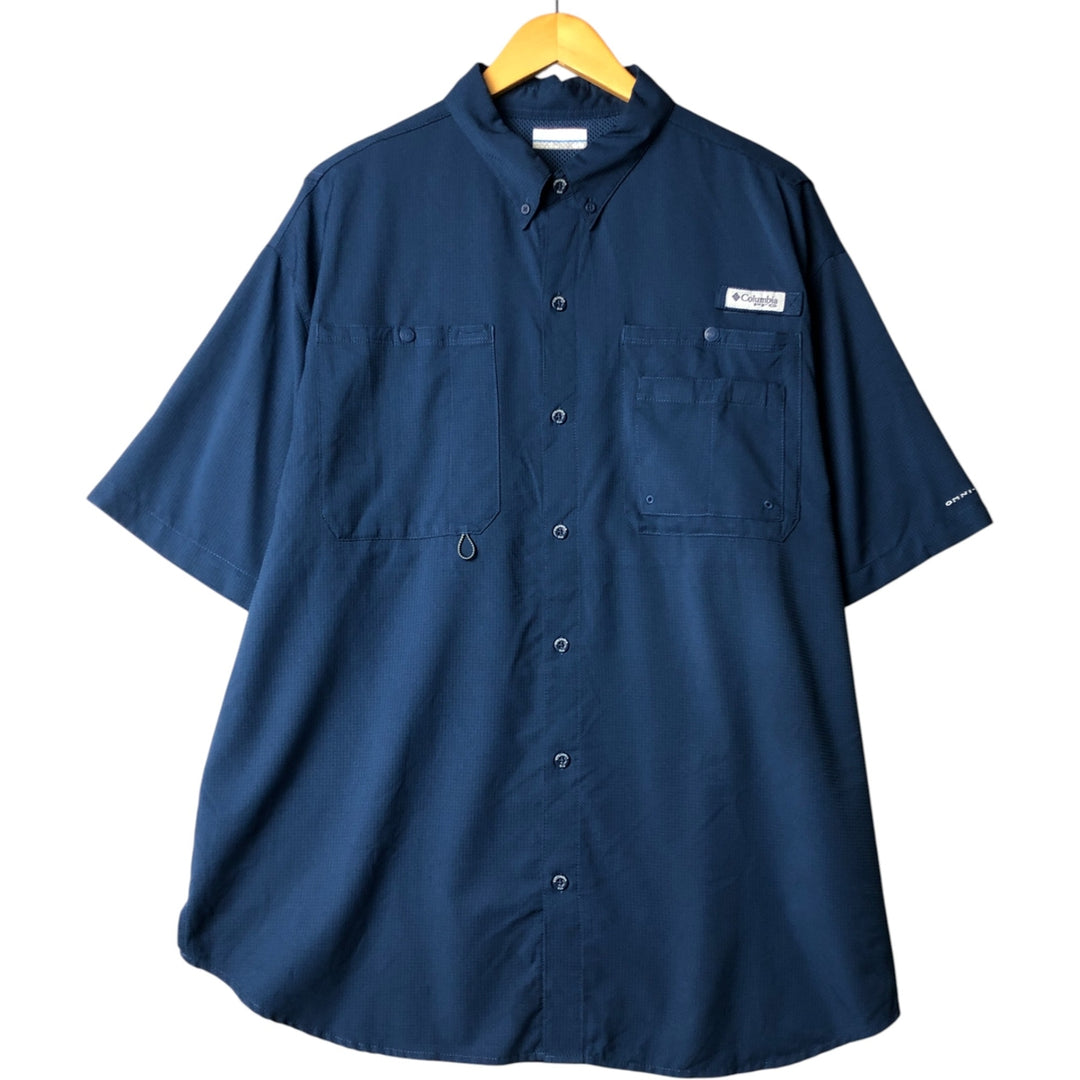 Columbia PFG OMNI-SHADE Omni-Shade Button-Down Short Sleeve Fishing Shirt, Men's XL polyester Navy blue Vintage Second Hand
