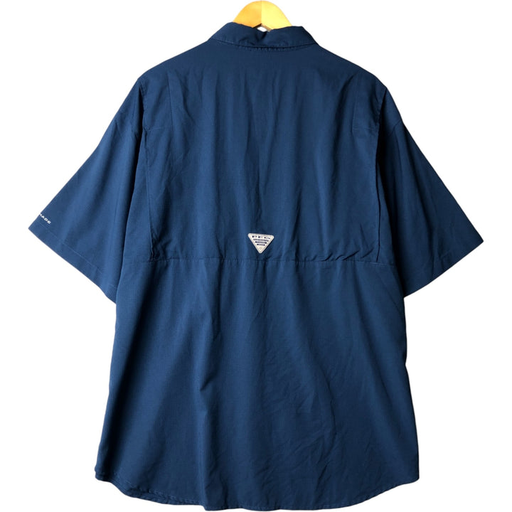 Columbia PFG OMNI-SHADE Omni-Shade Button-Down Short Sleeve Fishing Shirt, Men's XL polyester Navy blue Vintage Second Hand