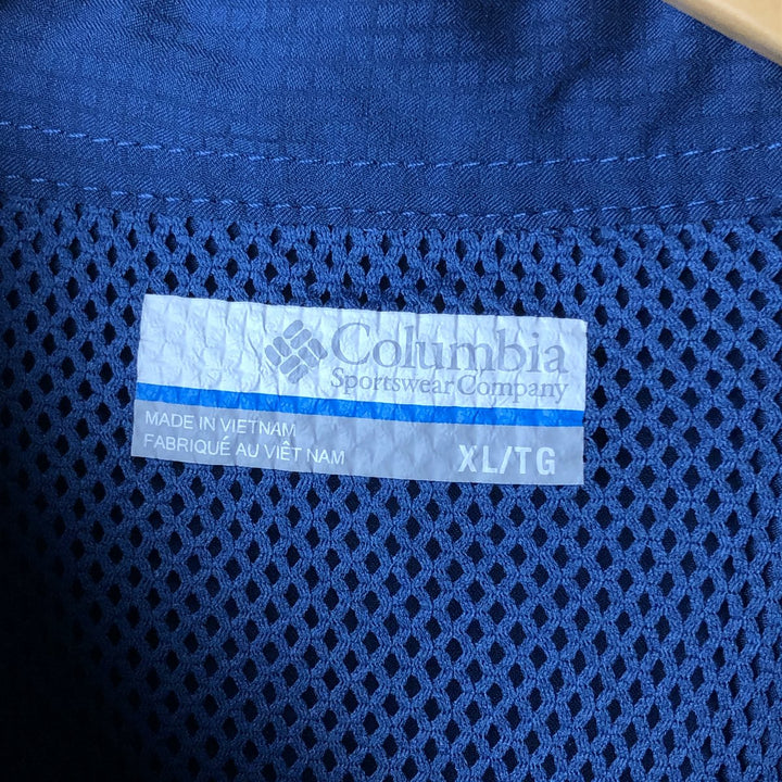 Columbia PFG OMNI-SHADE Omni-Shade Button-Down Short Sleeve Fishing Shirt, Men's XL polyester Navy blue Vintage Second Hand