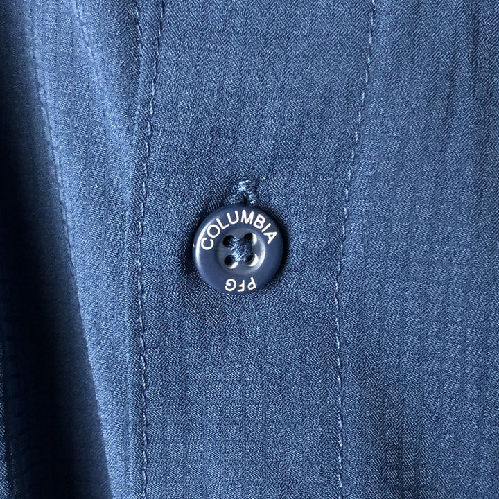 Columbia PFG OMNI-SHADE Omni-Shade Button-Down Short Sleeve Fishing Shirt, Men's XL polyester Navy blue Vintage Second Hand