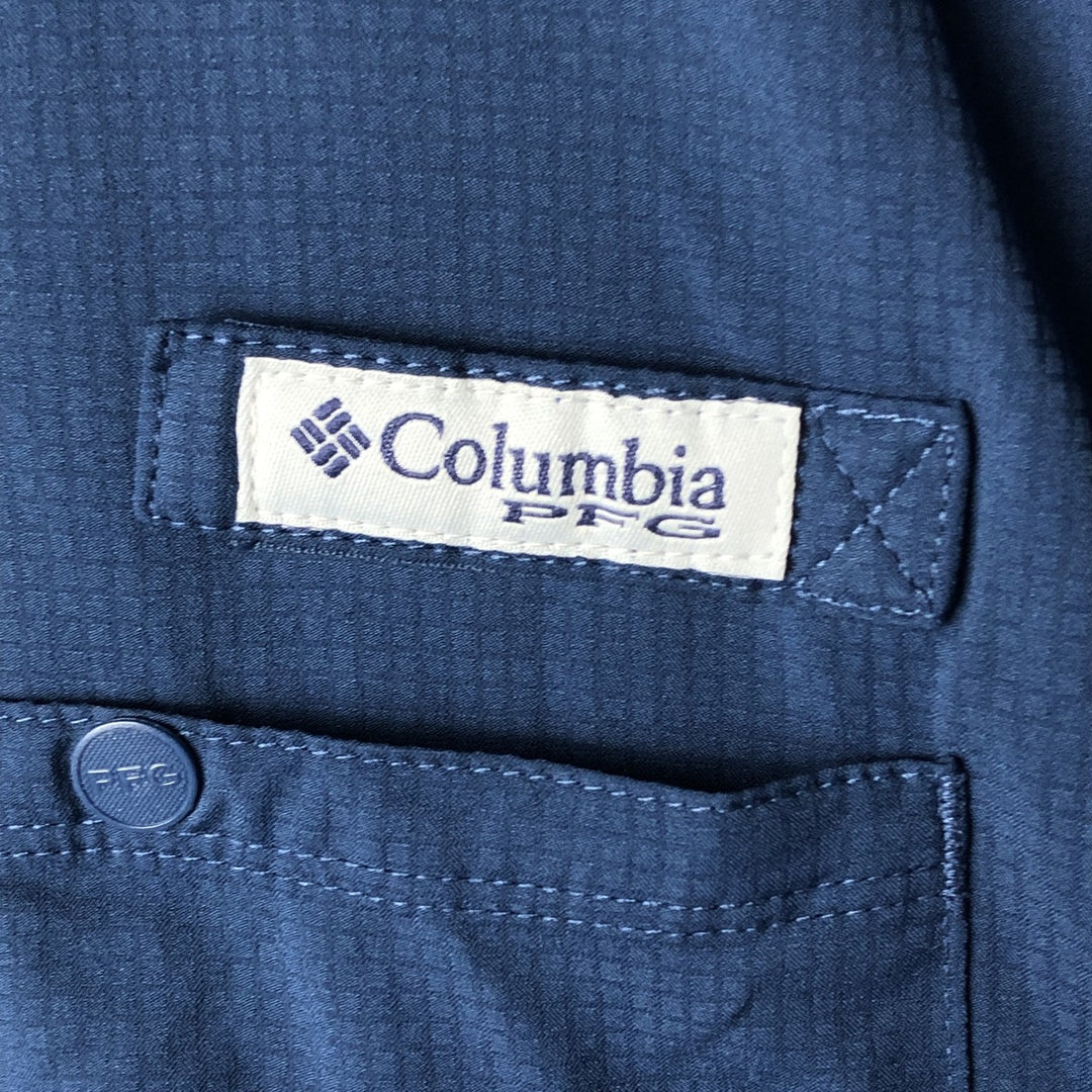 Columbia PFG OMNI-SHADE Omni-Shade Button-Down Short Sleeve Fishing Shirt, Men's XL polyester Navy blue Vintage Second Hand