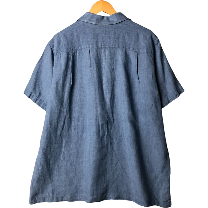 GRANT THOMAS PURE LINEN Short Sleeve Open Collar Linen Shirt Box Shirt Men's Size L unclear blue type Vintage Second Hand