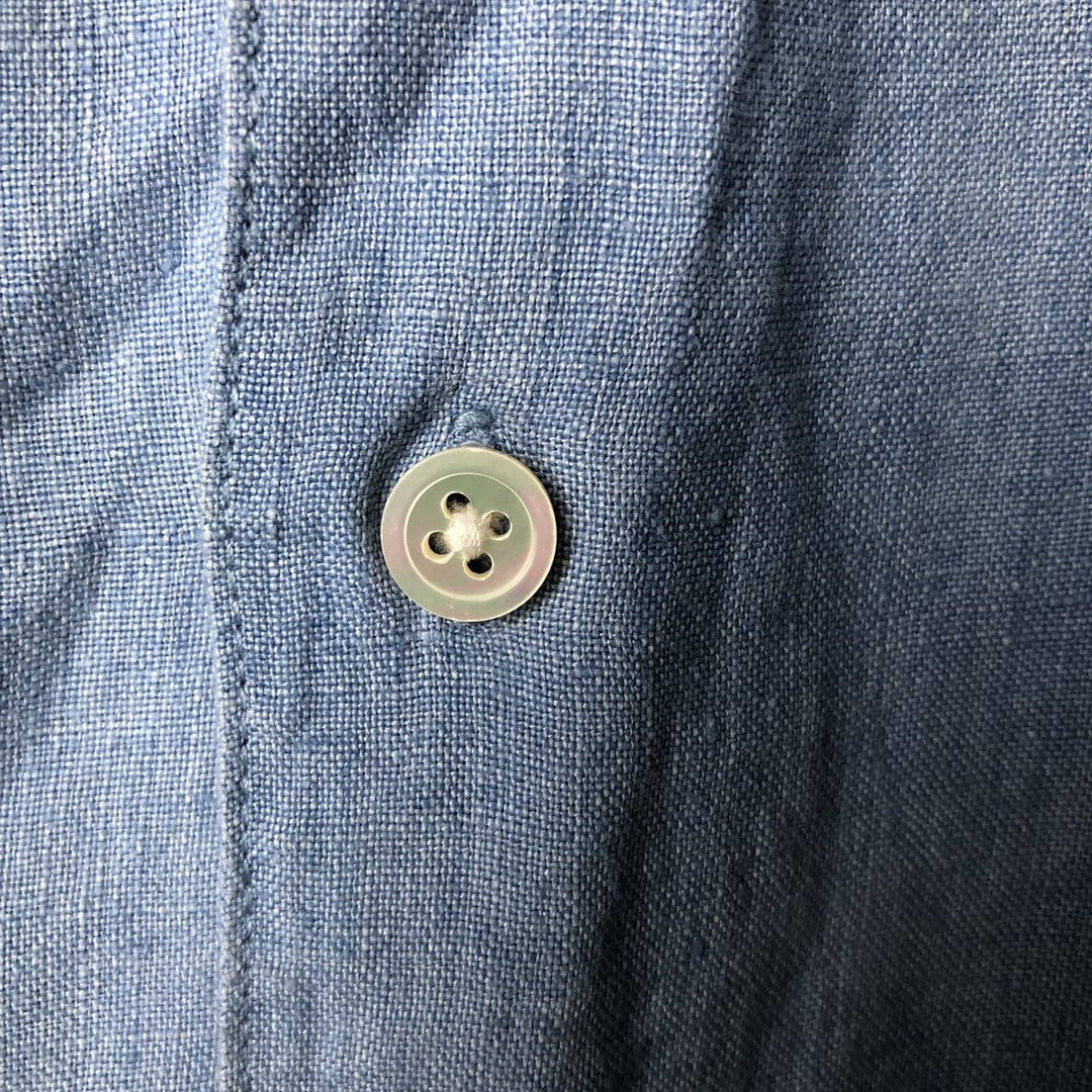 GRANT THOMAS PURE LINEN Short Sleeve Open Collar Linen Shirt Box Shirt Men's Size L unclear blue type Vintage Second Hand