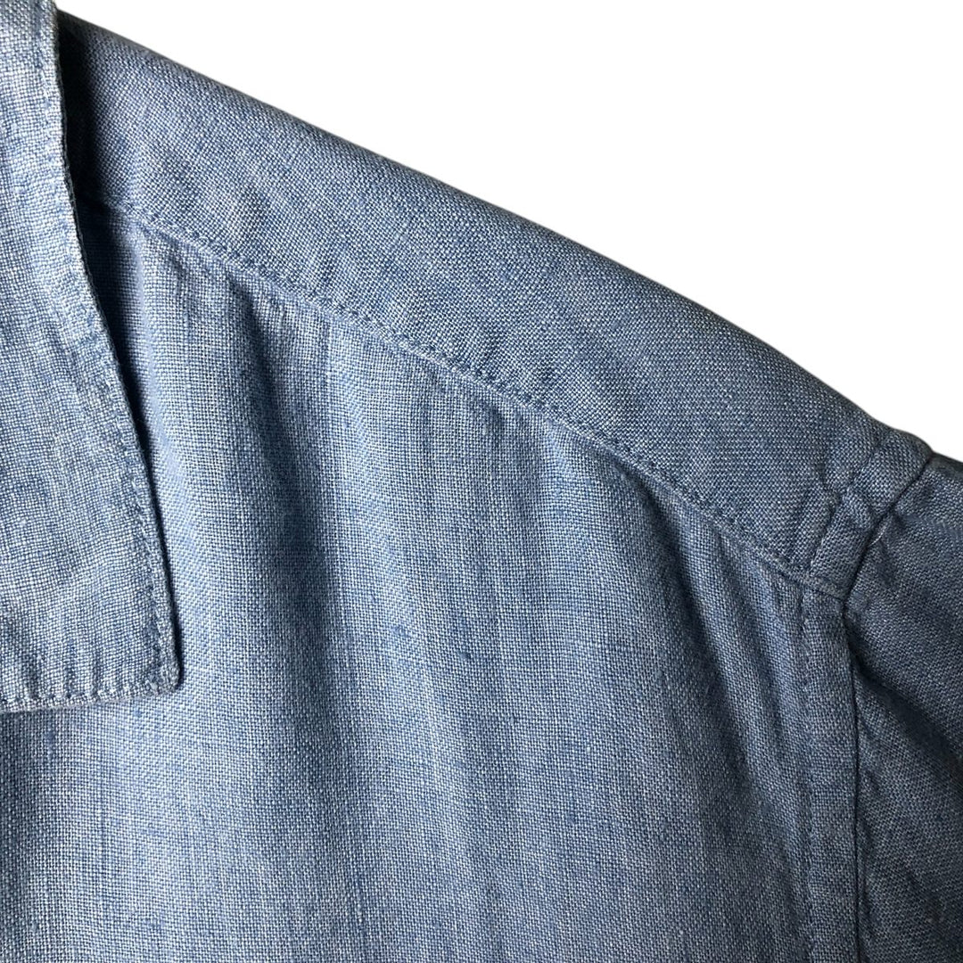 GRANT THOMAS PURE LINEN Short Sleeve Open Collar Linen Shirt Box Shirt Men's Size L unclear blue type Vintage Second Hand