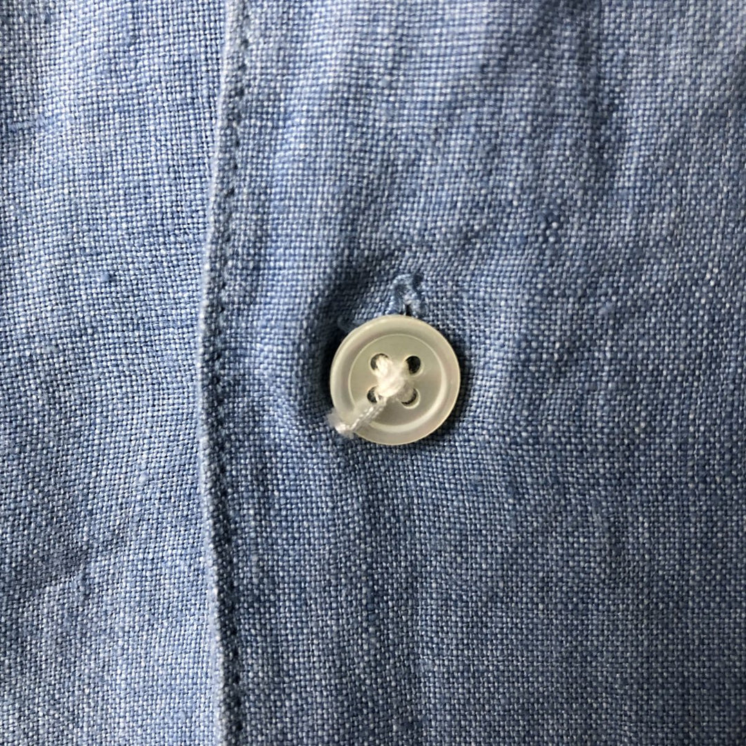 GRANT THOMAS PURE LINEN Short Sleeve Open Collar Linen Shirt Box Shirt Men's Size L unclear blue type Vintage Second Hand