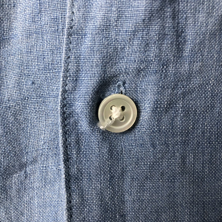 GRANT THOMAS PURE LINEN Short Sleeve Open Collar Linen Shirt Box Shirt Men's Size L unclear blue type Vintage Second Hand
