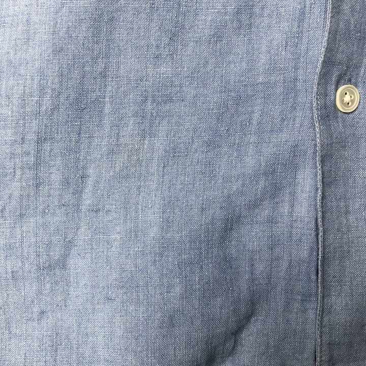 GRANT THOMAS PURE LINEN Short Sleeve Open Collar Linen Shirt Box Shirt Men's Size L unclear blue type Vintage Second Hand