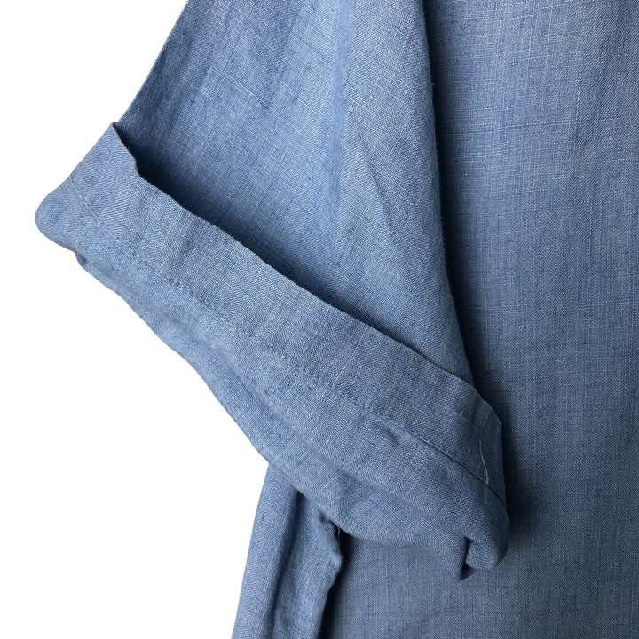 GRANT THOMAS PURE LINEN Short Sleeve Open Collar Linen Shirt Box Shirt Men's Size L unclear blue type Vintage Second Hand
