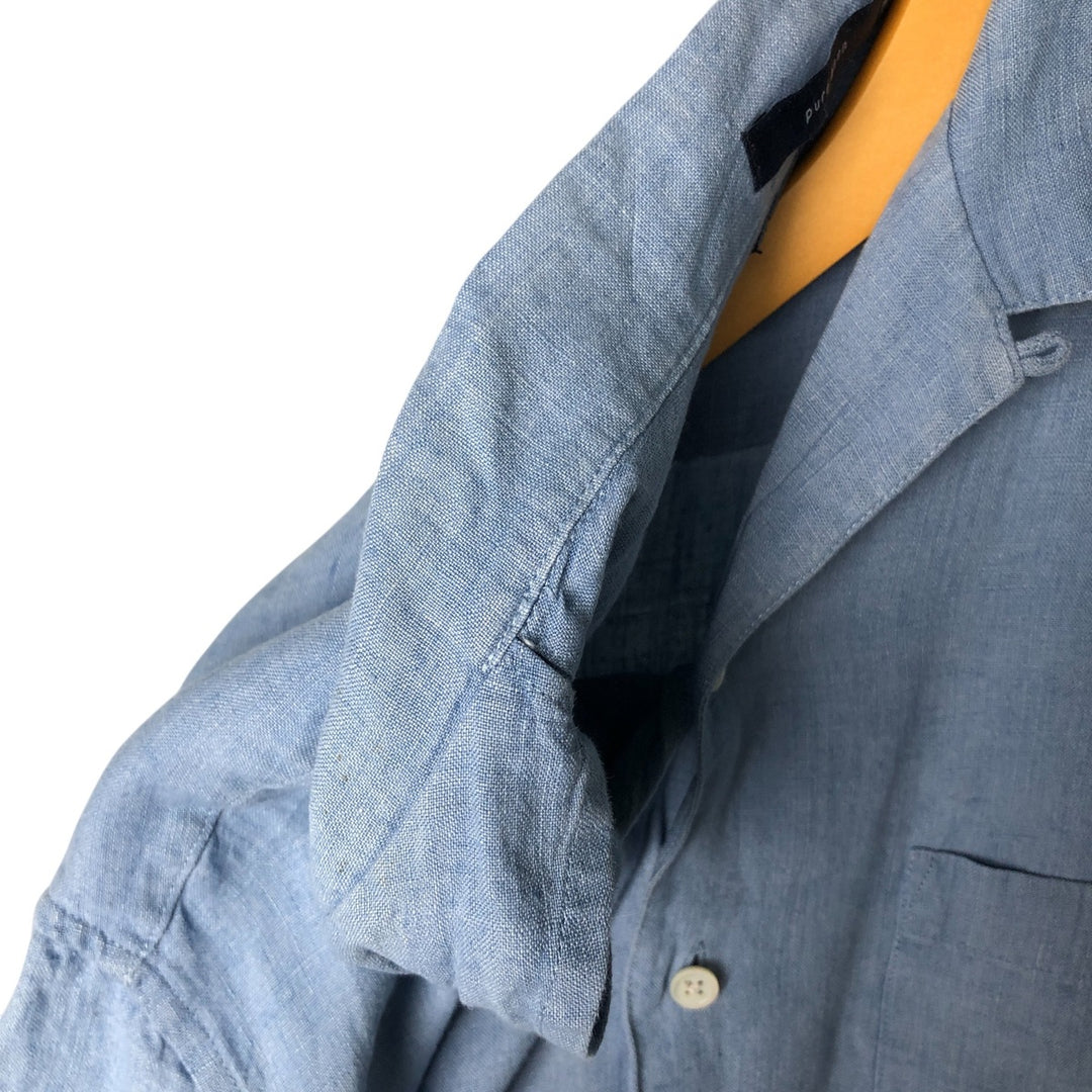 GRANT THOMAS PURE LINEN Short Sleeve Open Collar Linen Shirt Box Shirt Men's Size L unclear blue type Vintage Second Hand
