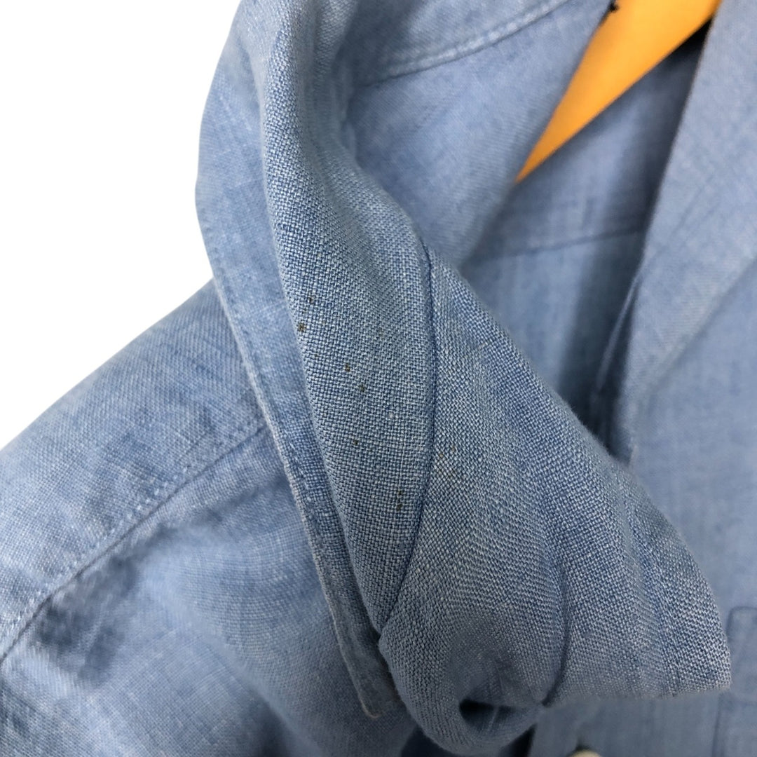 GRANT THOMAS PURE LINEN Short Sleeve Open Collar Linen Shirt Box Shirt Men's Size L unclear blue type Vintage Second Hand
