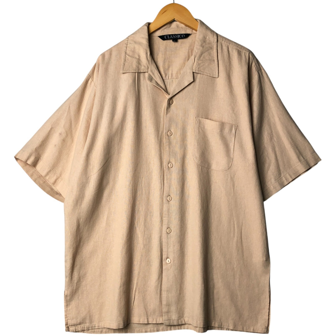 CLASSICO Short Sleeve Open Collar Rayon and Linen Box Shirt, Men's XL linen Beige type Vintage Second Hand