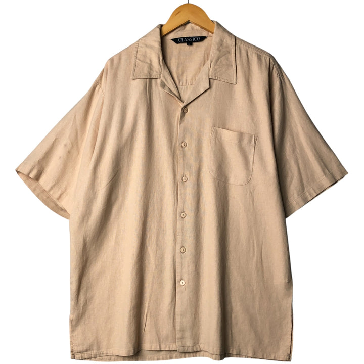 CLASSICO Short Sleeve Open Collar Rayon and Linen Box Shirt, Men's XL linen Beige type Vintage Second Hand