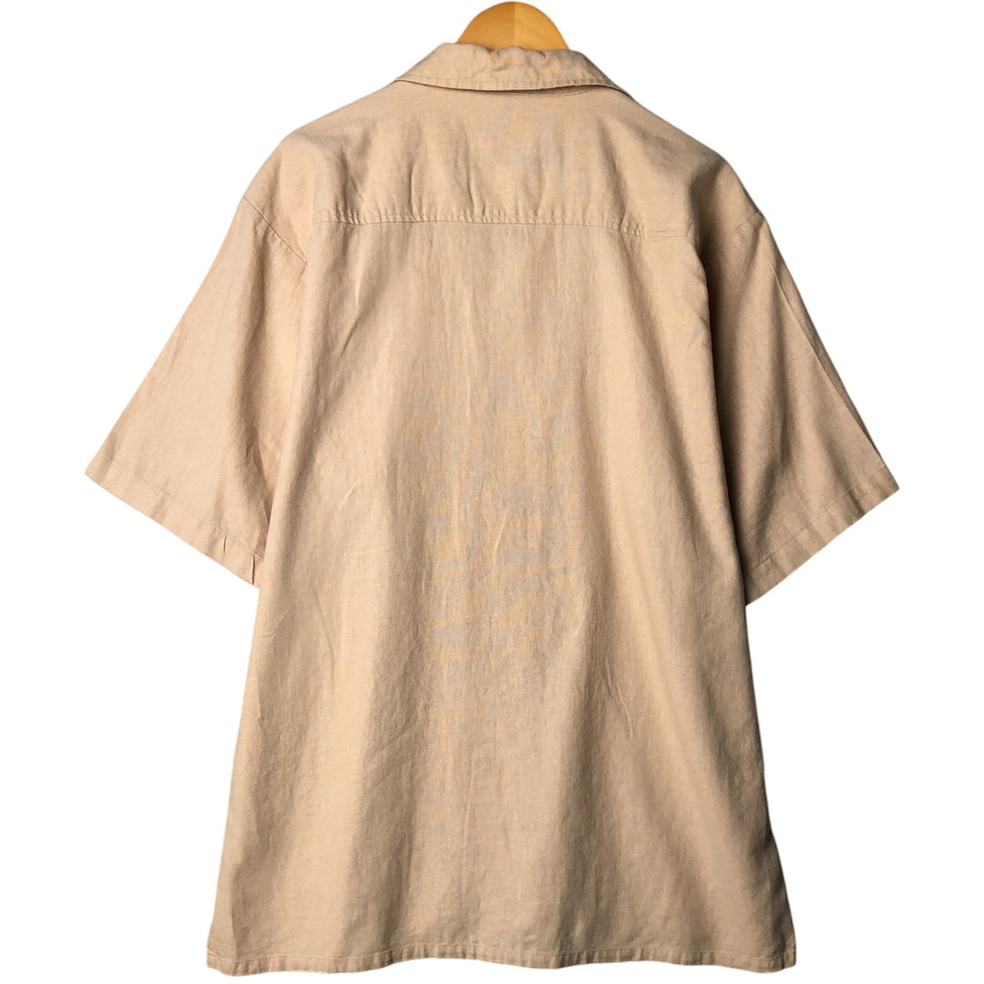 CLASSICO Short Sleeve Open Collar Rayon and Linen Box Shirt, Men's XL linen Beige type Vintage Second Hand