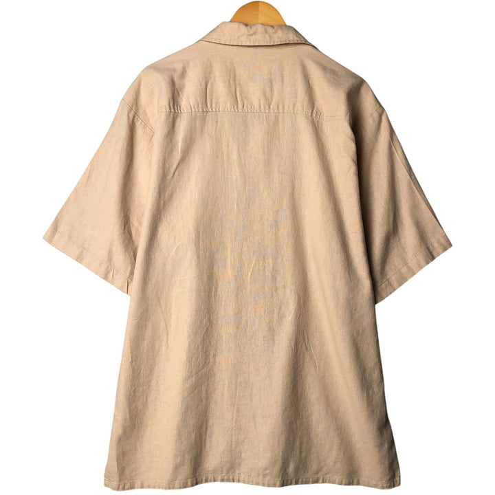 CLASSICO Short Sleeve Open Collar Rayon and Linen Box Shirt, Men's XL linen Beige type Vintage Second Hand