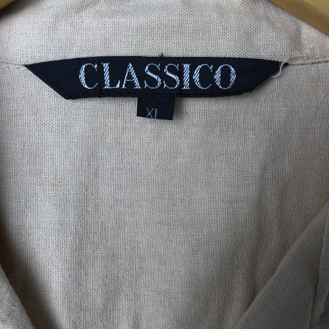 CLASSICO Short Sleeve Open Collar Rayon and Linen Box Shirt, Men's XL linen Beige type Vintage Second Hand