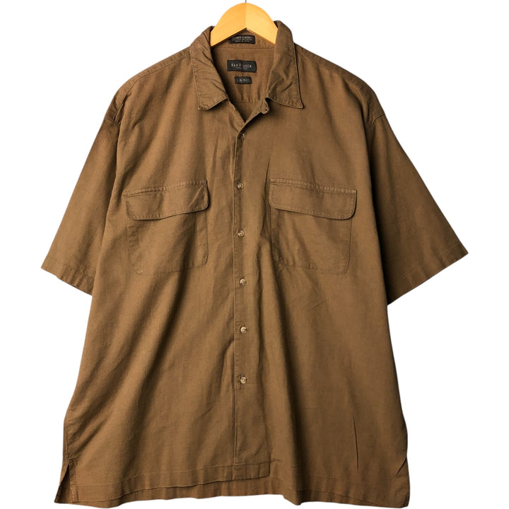 Van Heusen short-sleeved open-collar cotton and linen box shirt, men's size L linen brown type Vintage Second Hand